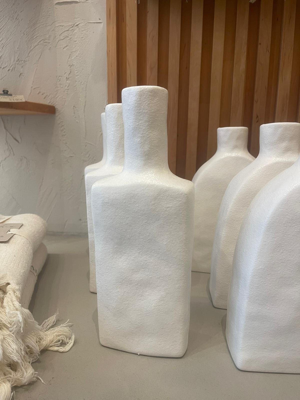Keramik Vase eckig groß weiß matt