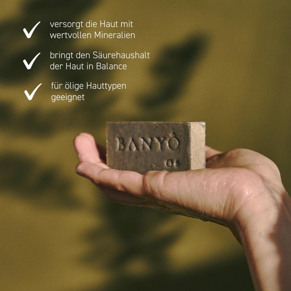 BANYÔ Vulkanerde Gesichtsseife Wirkung, versorgt die Haut mit Mineralien, balanciert den Säurehaushalt, ideal für ölige Haut.